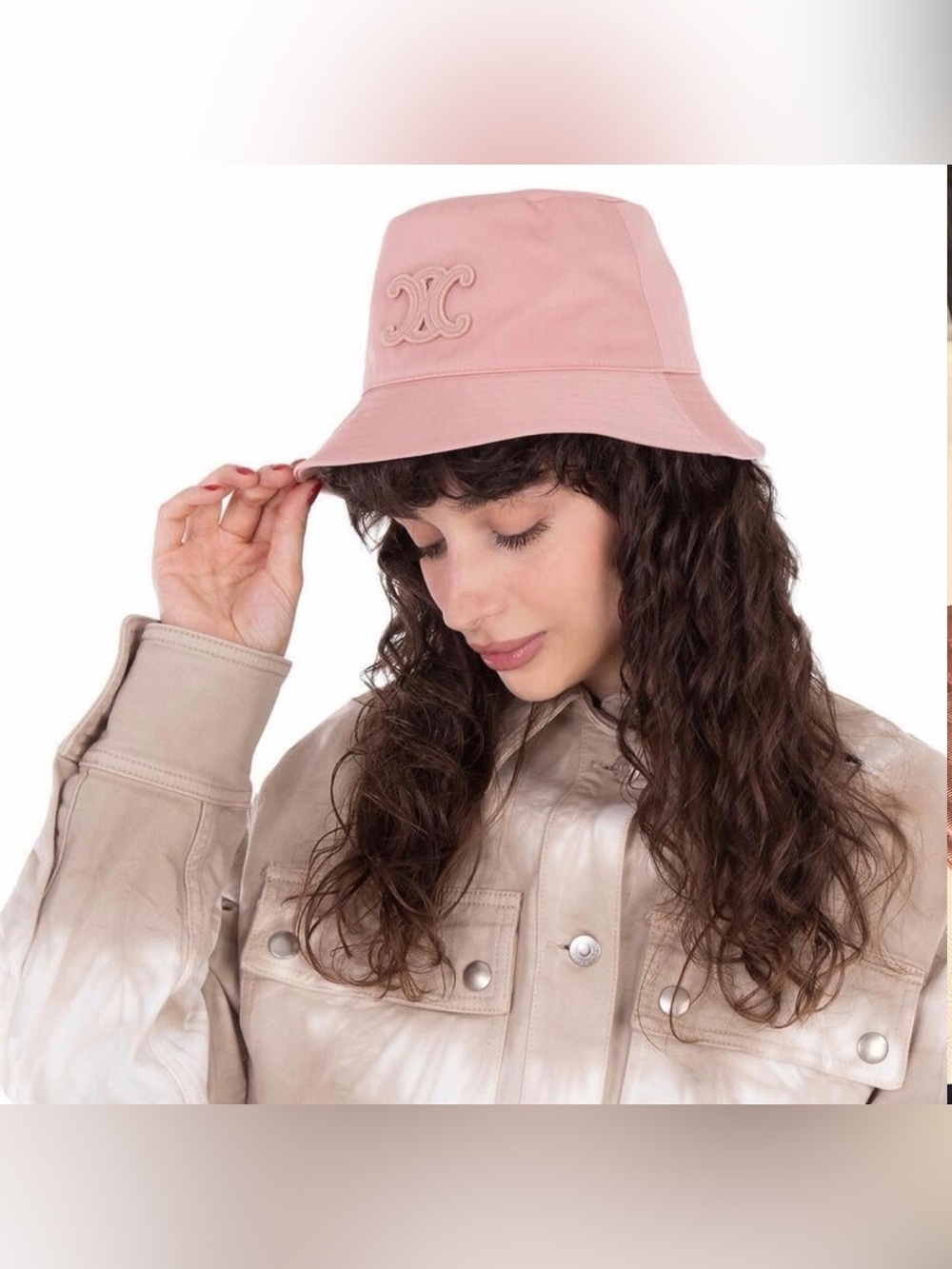 Celine Pink Embroidered Logo Bucket Hat NWT